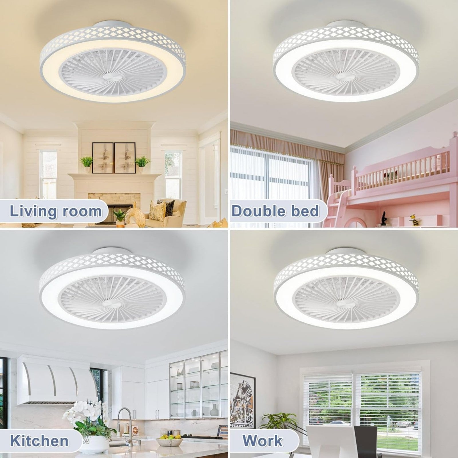 19 Inch Reversible Bladeless Ceiling Fan with Light and Remote, 3000K-6500K Silent Timing Modern Low Profile Ceiling Fan Light, 6 Speed Adjustable, Perfect for Living Room, Kitchen, Bedroom, Office