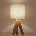 Wooden tripod table lamp, small table lamp with linen lampshade, bedside table lamp for bedroom, office, dormitory, USB powered, bulb included