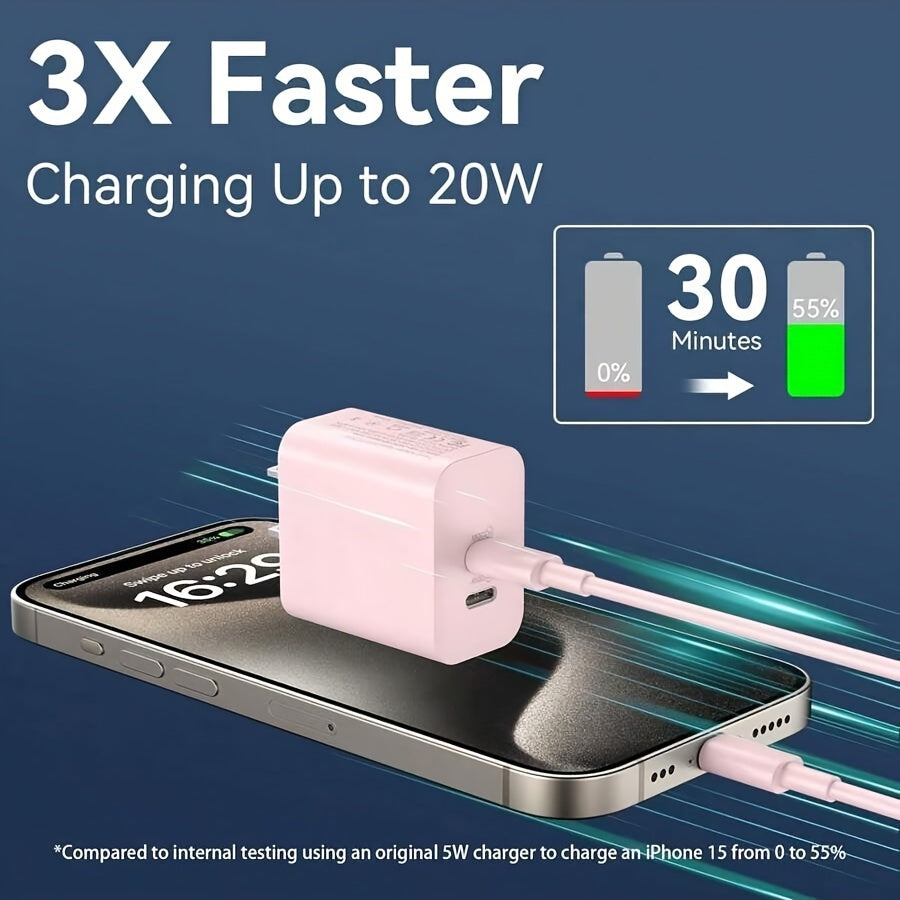 Ultra Fast Charger, (20W+20W) Dual Port USB C Wall Charger Plug Travel Charger Fast Charging+Type-C 6-foot Cable, Suitable for iPhone 14 Pro Max/Pro/Plus/Mini/iPad&More