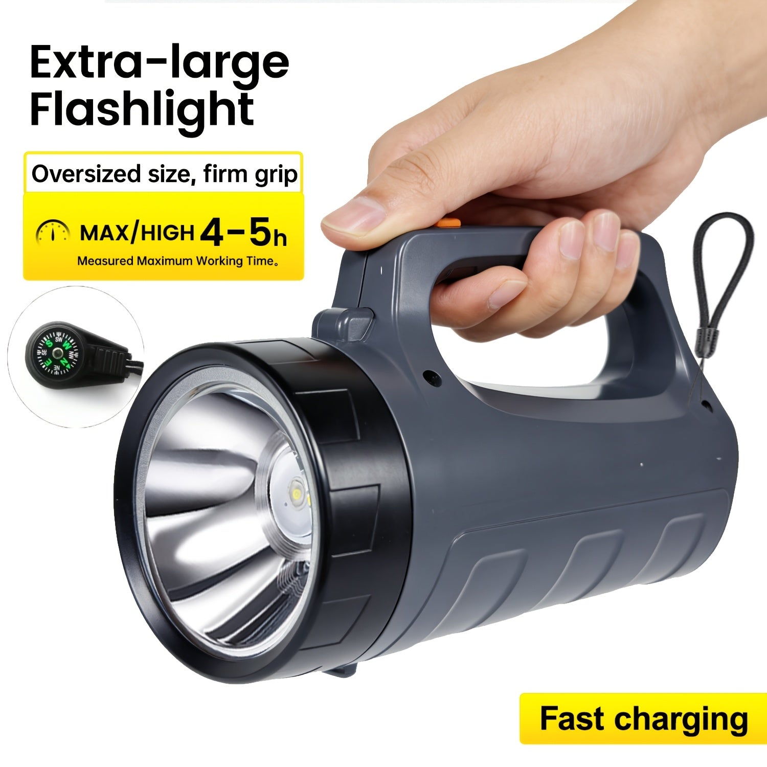 LED Handheld Flashlight, High Beam Long Range & Rechargeable Long Endurance, Large Size Portable Lighting Tool for Circuit Inspection Search Rescue Night Work Emergency Repair Camping Hiking