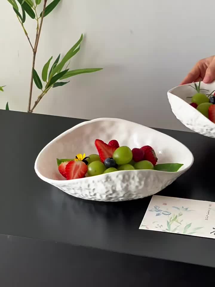 New Light Luxury Large Steamed Fish & Soup Plate, High-End Hotel Tableware, Rock Grain Shell-Shaped Ceramic Plate for Home Use