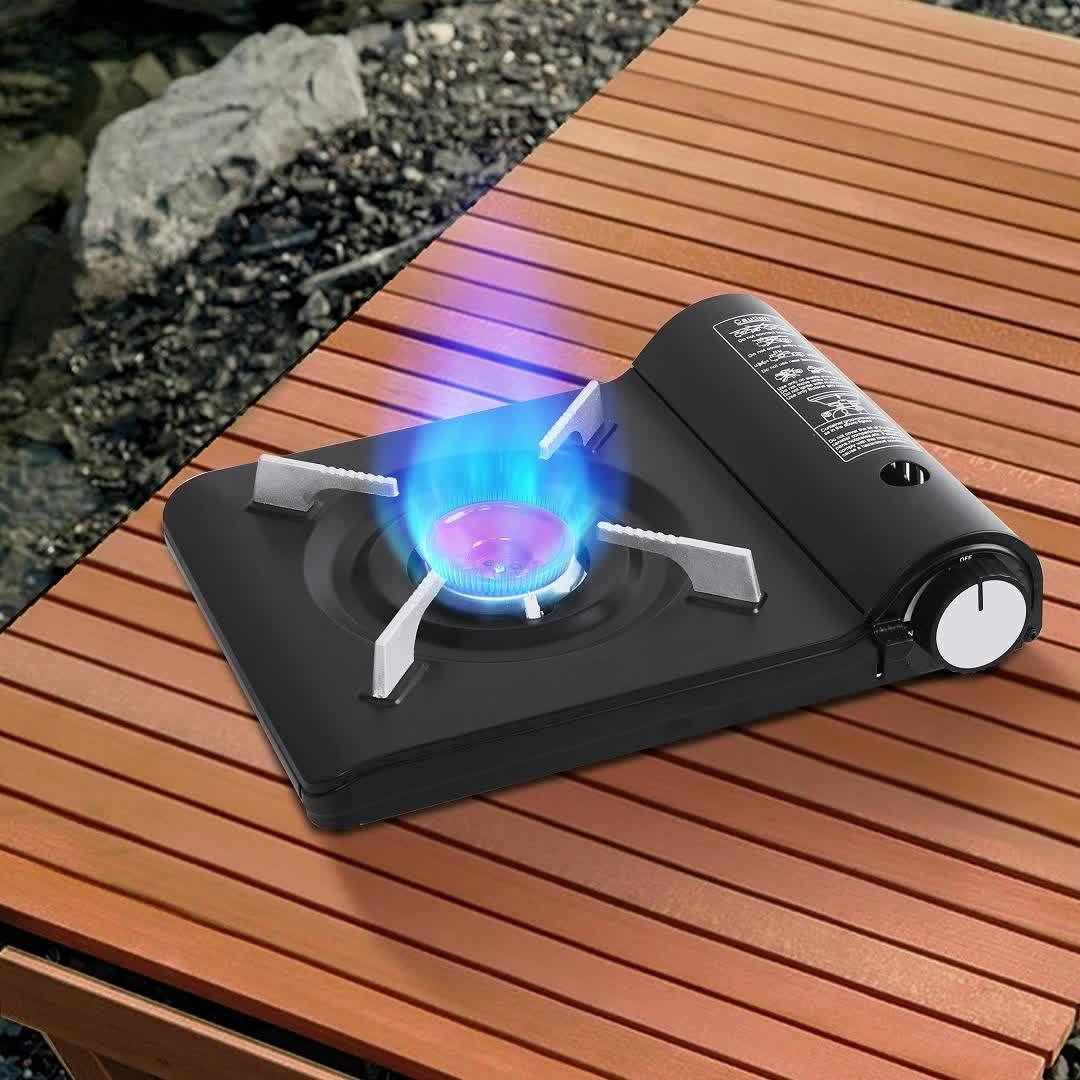 REDSUN F8 Outdoor Portable Butane Gas Stove 3.0kW – Ultra-Slim Design, Blue Flame Burner with Upgraded Ceramic Fire Cover, High Temperature Resistant, Overpressure Protection