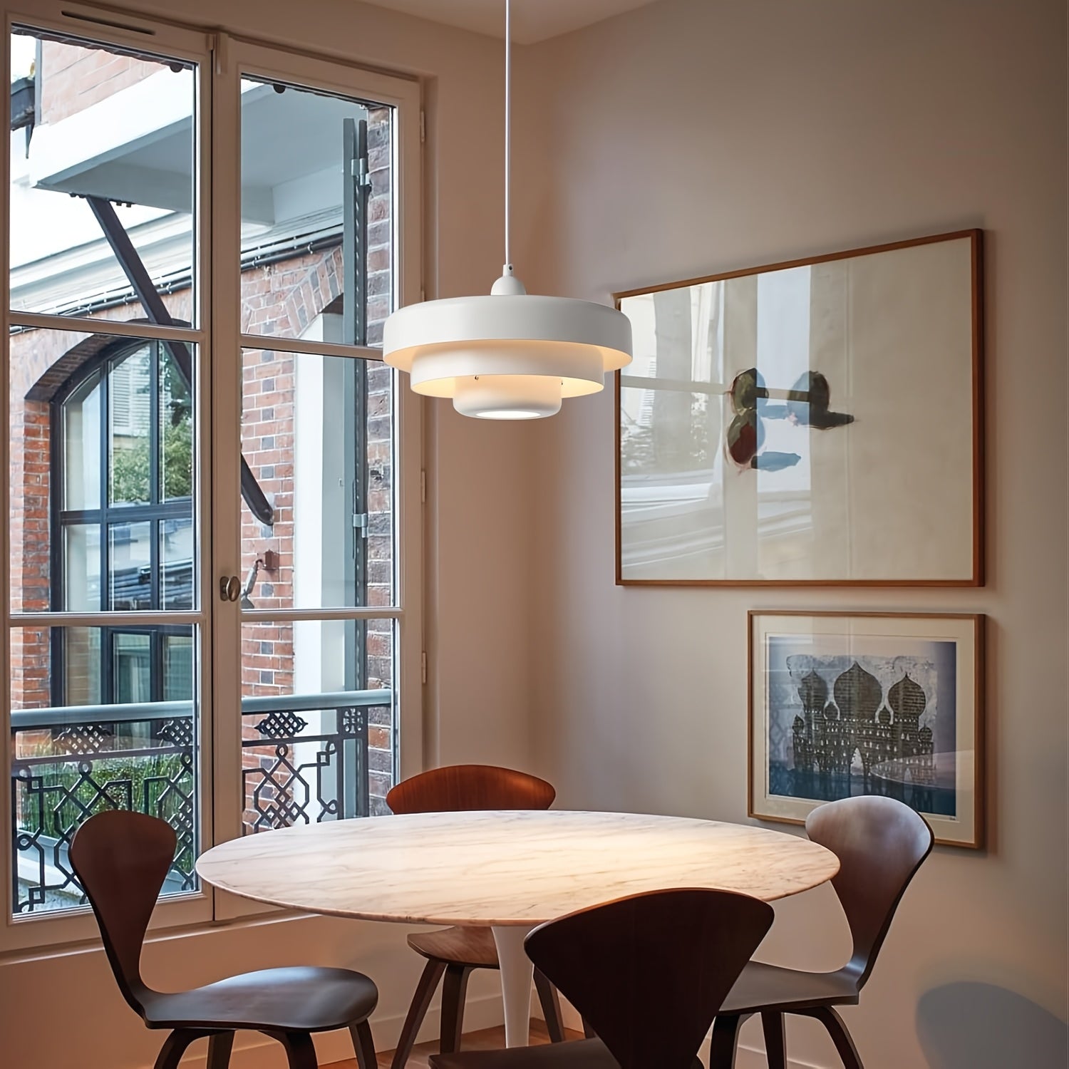 Large Retro Mid-Century Modern Pendant Light - Semi-Flush Mount Pendant Light, Suitable for Dining Room, Living Room, Bedroom, with Metal Bowl Shade, Dimmable Function, E26 Socket (Socket Sold Separately)