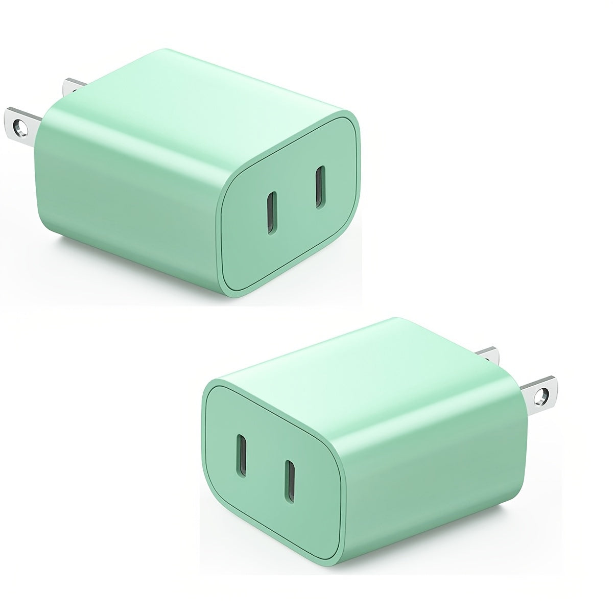 20W+20W USB C Charging Block Fast Charge, Dual Port Quick Charging Simulantaneous Data Transfer Power Adapter For IPhone 16/15/14/13/12/11/8/7, XS/X, IPad, Samsung - Green