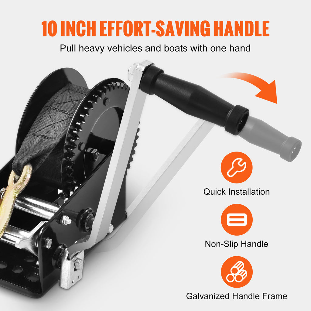 VEVOR Hand Winch, 1200/1600/2000/3500 lbs Pulling Capacity, Boat Trailer Winch with 23 ft Polyester Strap and Two-Way Ratchet, for Trailer, Boat or ATV Towing