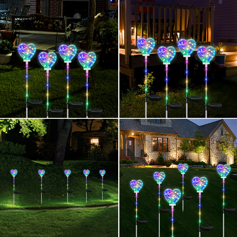 12-Hour Long-Lasting Solar Heart-Shaped LED Ground Light, Toggle Switch Control, Suitable for Outdoor / Courtyard / Lawn / Holiday Party Decoration, Christmas, Halloween Atmosphere Creation