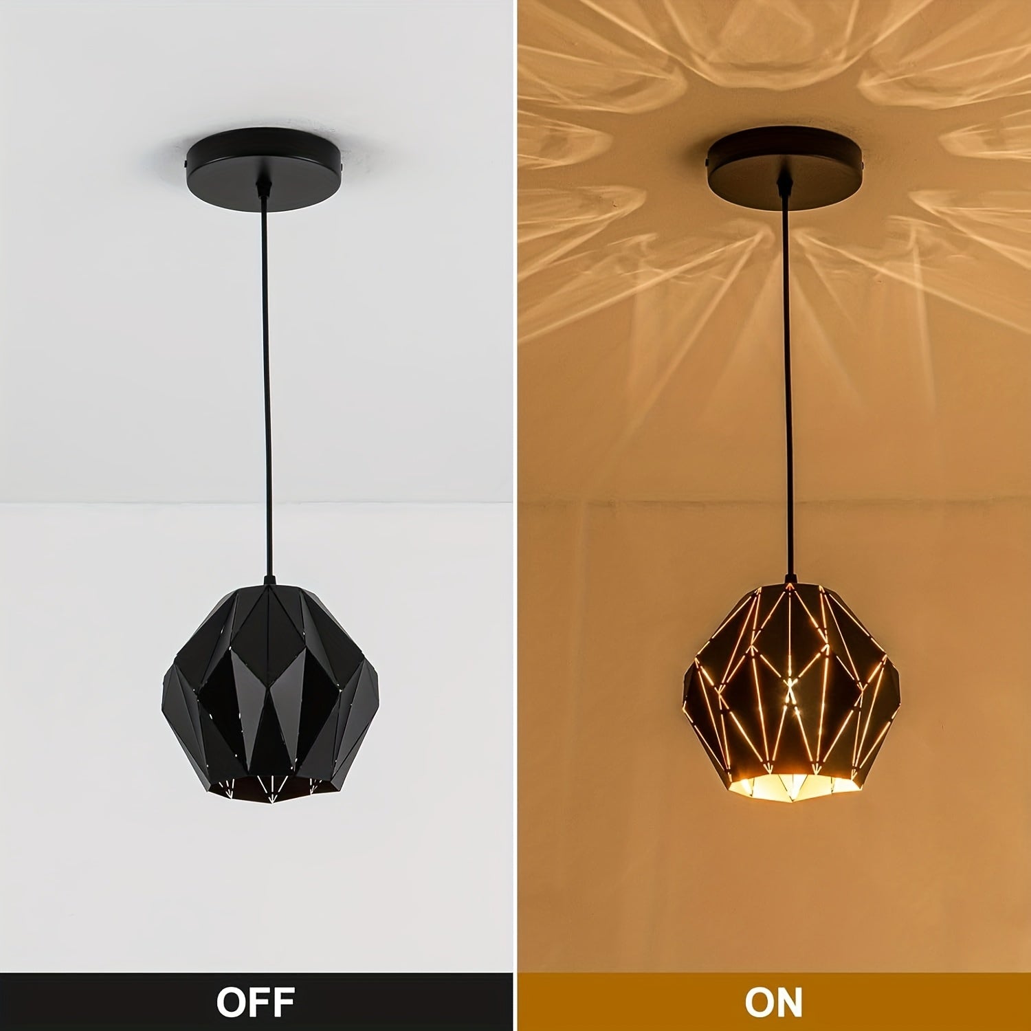 Vintage industrial black metal pendant light - height adjustable, geometric farmhouse ceiling light for kitchen island - bulb not included