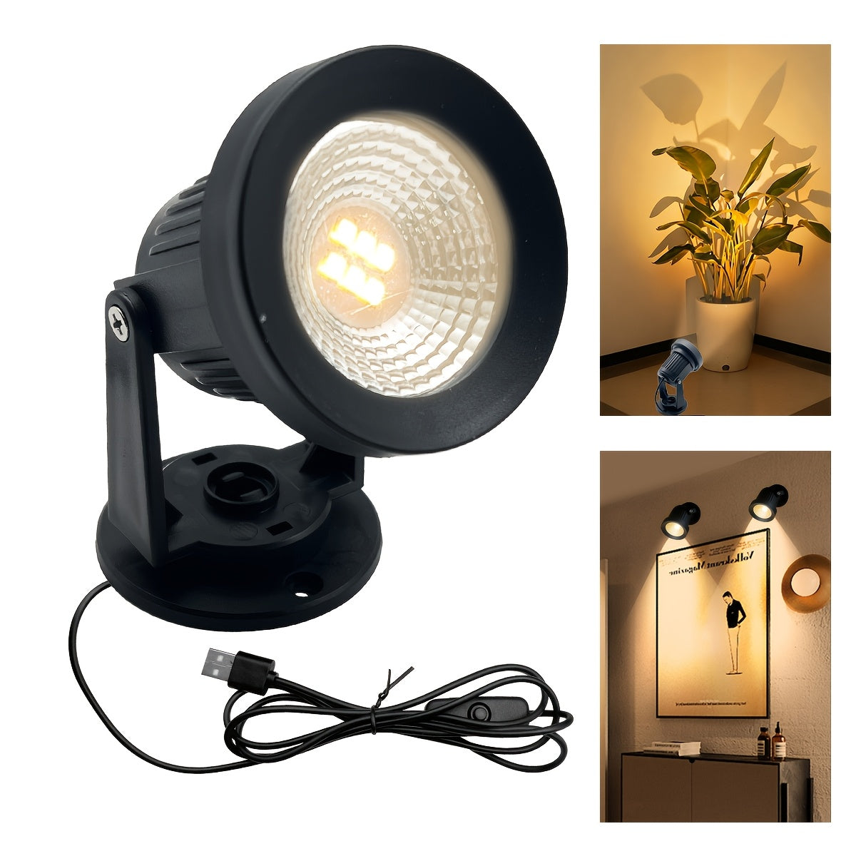 Indoor LED spotlight, warm light wall light, USB 5V ceiling light, very suitable for illuminating plants and artworks, rotatable LED RV reading light, push-button switch LED spotlight, suitable for boats, trailers, station wagons