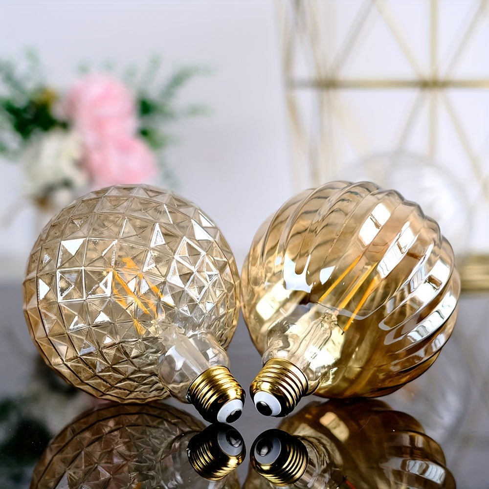 1 piece vintage Edison LED filament bulb, G40 crystal watermelon vintage creative LED filament bulb, 120V 4W E26 medium base, 2700K warm white amber clear glass bulb, cozy home decorative bulb, non-dimmable