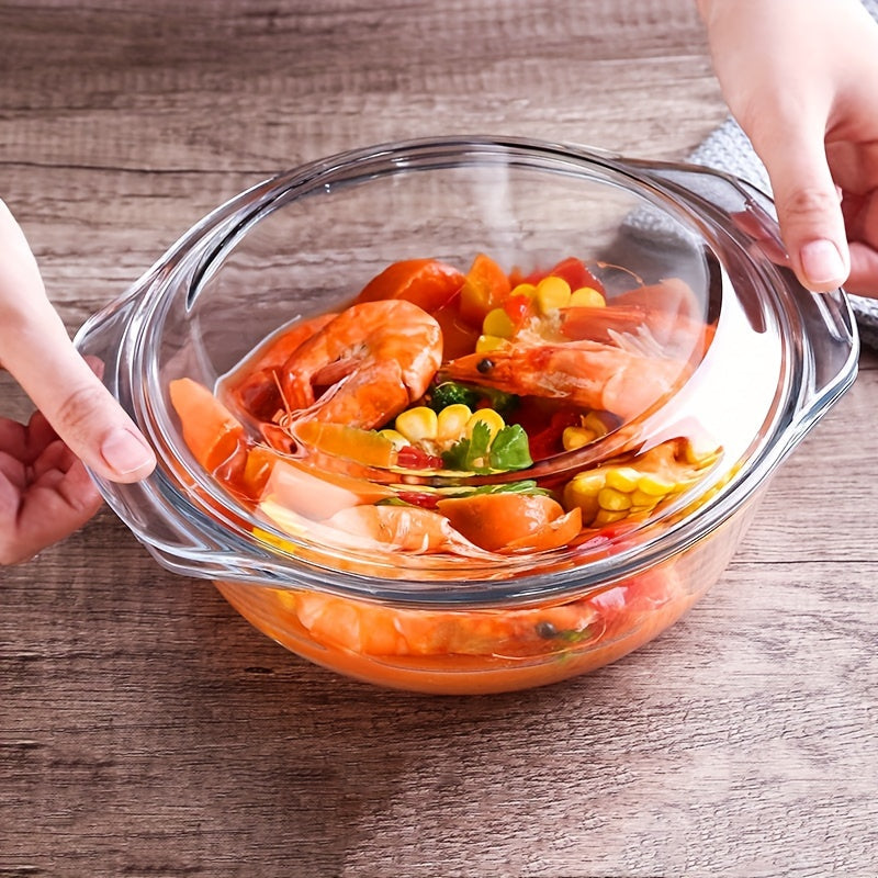 2-Piece Set (Includes 1 Plate & 1 Bowl) Household Transparent Borosilicate Glass Heat-Resistant Crystal Pot with Lid – Microwave-Safe Glass Bowl & Plate for Baking Rice Dishes – Great for Christmas, Valentine‘s Day, Halloween, Easter
