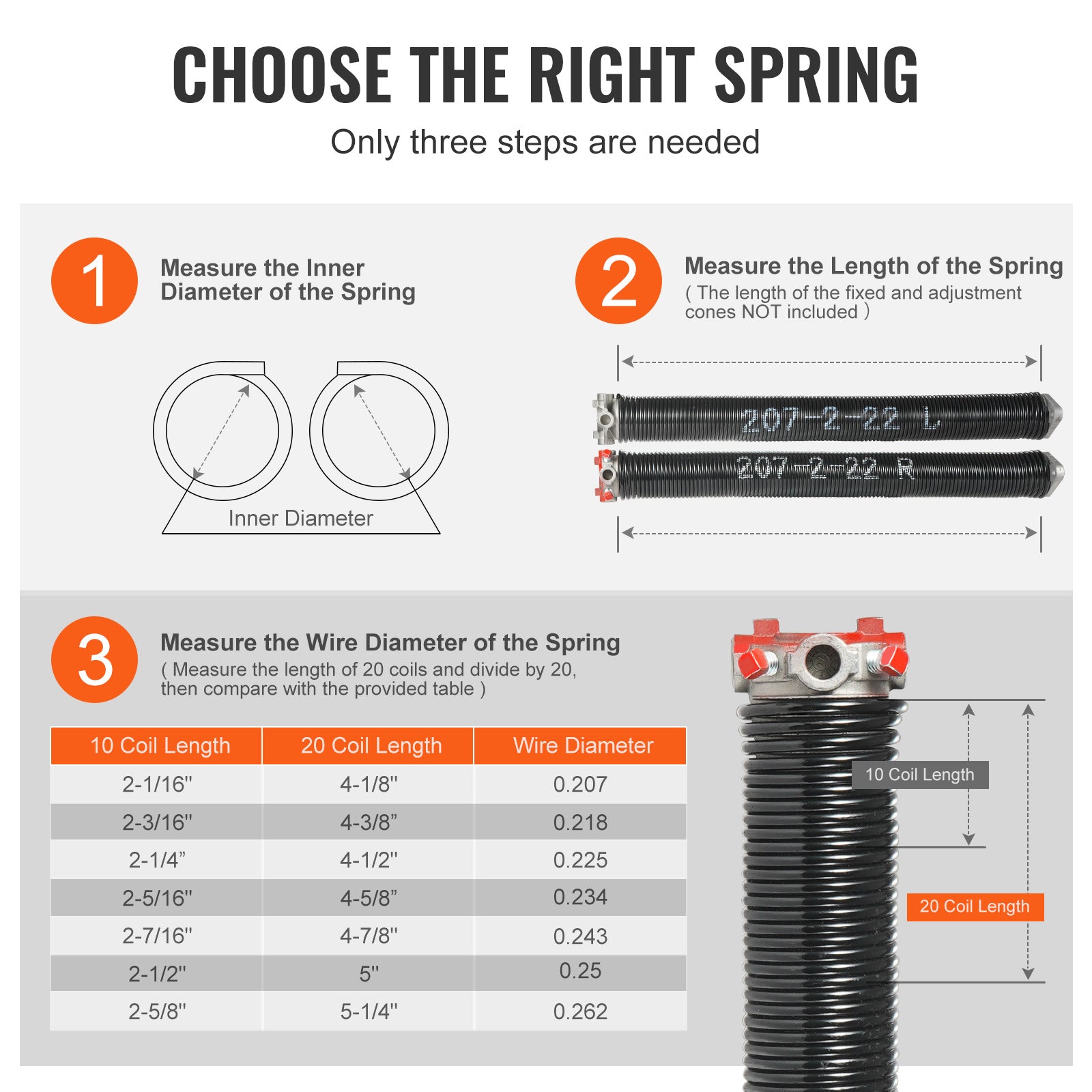 Garage Door Torsion Spring, 16,000 Cycles, 0.25 x 2 x 30in / 0.207 x 2 x 22in / 0.218 x 2 x 24in / 0.218 x 2 x 23in, with Non-Slip Winding Bars, Installation Tools and Gloves, Electrophoretic Coating, for Replacement