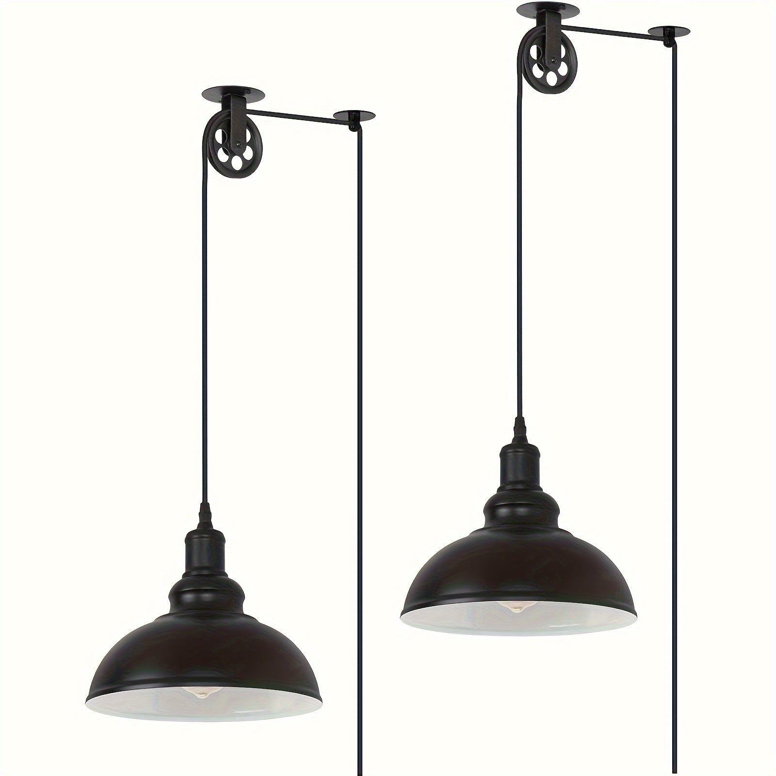 2-Pack LYOOWNG Industrial Plug-In Switched Pendant Light, 19.5ft Cord with Switch, Black Metal Dome, 110-130V US Plug, Bulb Not Included, for Farmhouse Kitchen, Island, Living Room, Dining Room