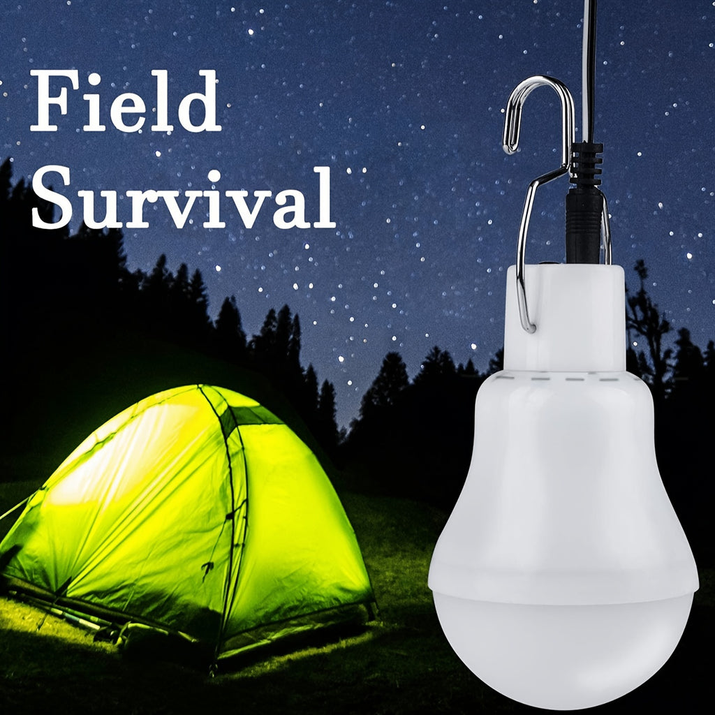 Solar LED outdoor bulb with solar panel - rechargeable energy-saving hanging garden and camping light
