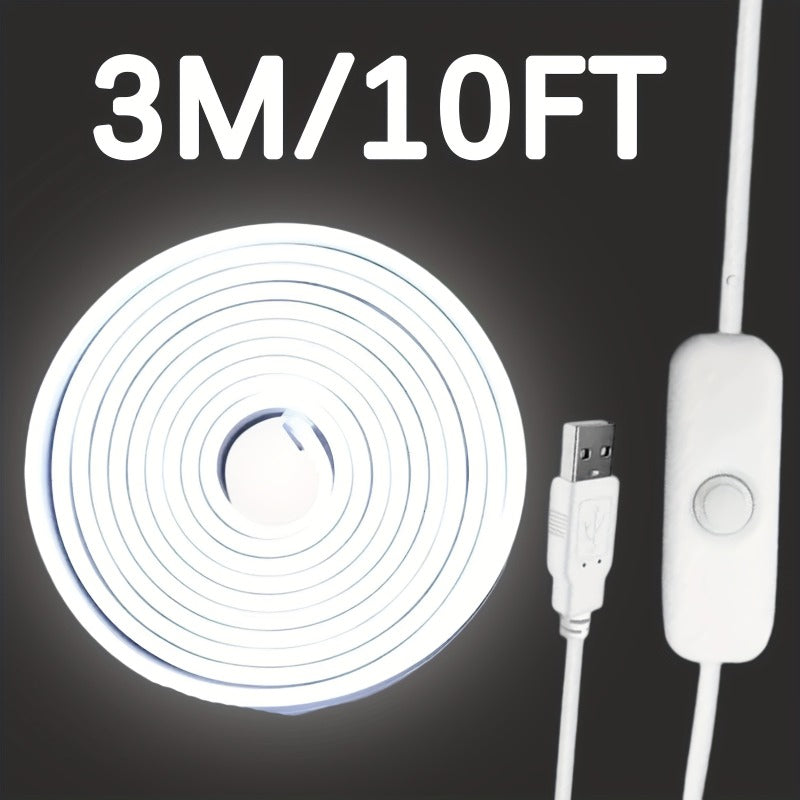 LQHZMYY 16.4英尺柔性LED霓虹灯带 - USB供电白色氛围照明，适用于室内外家居装饰、卧室、厨房、万圣节派对装饰（3.3英尺至16.4英尺），家庭内部灯光