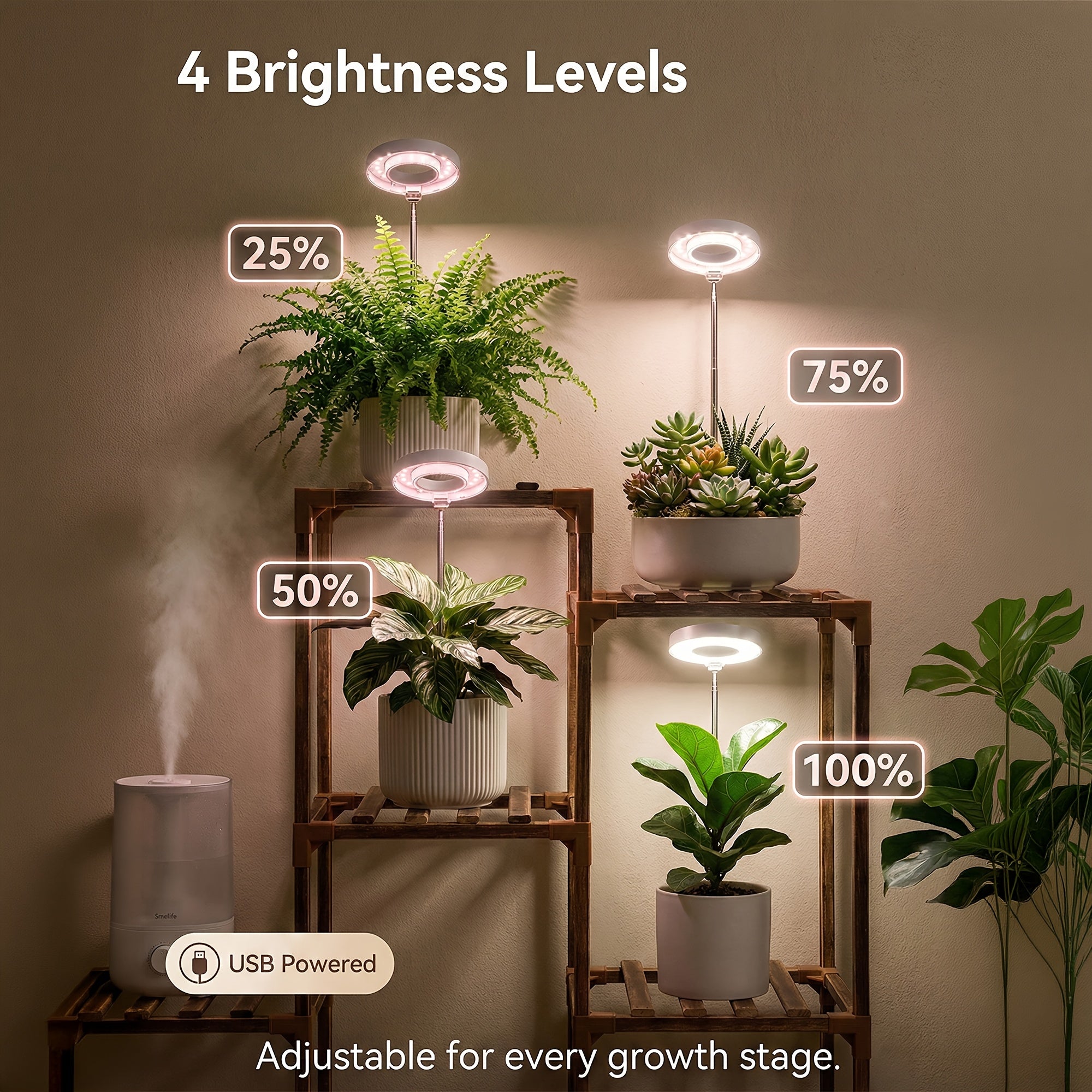 3-Pack Indoor Plant Grow Light, 720° Magnetic Mount Head, Full Spectrum, Height Adjustable, 3/6/9H Timer & Brightness Dimmable, for Tall Floor Plants, White