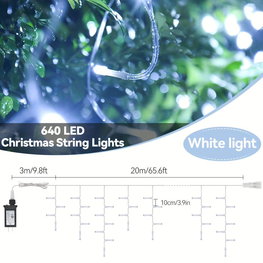 圣诞灯户外装饰400/640/1280 LED灯泡8种模式窗帘仙女串灯，IP44，透明线LED串灯装饰婚礼派对节日圣诞装饰冷白/暖色/彩色, 圣诞树装饰品,圣诞户外庭院装饰
