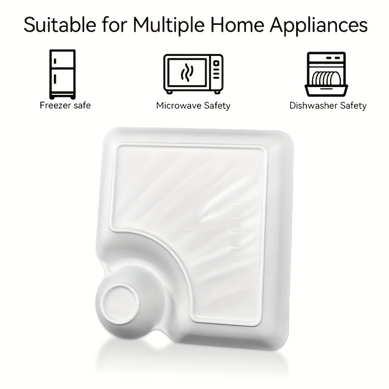 7.3x6.6 Compartment Snack Plate Set, Plastic Divided Dumpling Plate / Sushi Plate / Fry Dipping Plate with Sauce Area, Unbreakable, Microwave & Dishwasher Safe