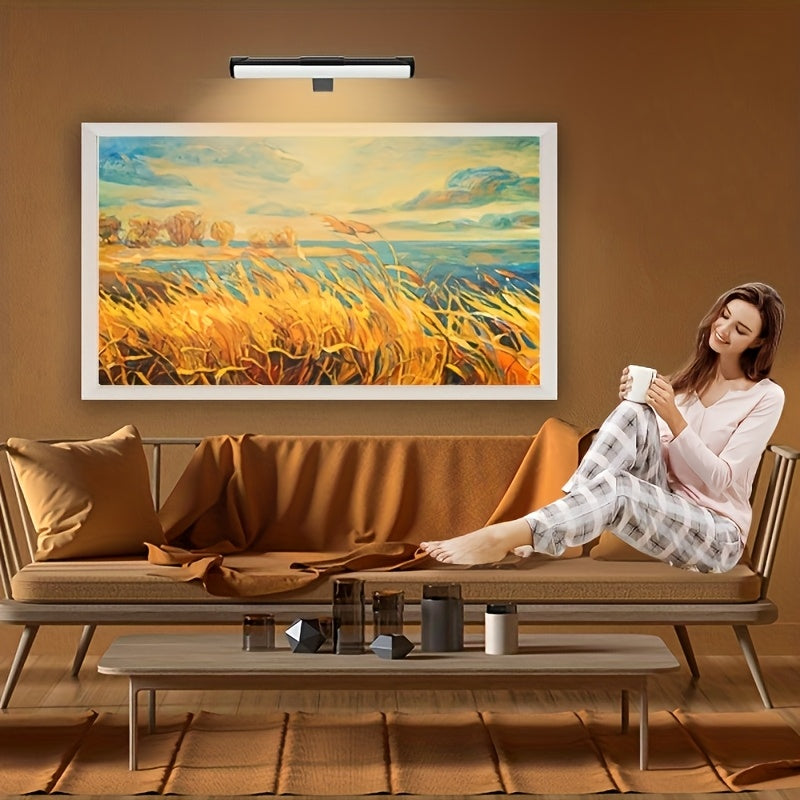 Battery-powered picture frame light, wireless magnetic wall light - 3-color dimmable, touch control and remote control function, timer, USB rechargeable, suitable for art display, bedroom reading night light or camping use (no wiring required)
