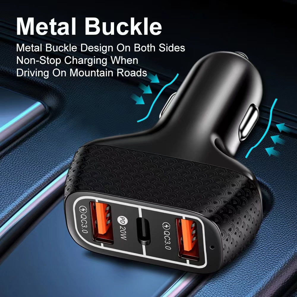 High-Speed 3-Port Car Charger with USB & Type-C Ports, Quick Charge 3.0 Compatible, 12V-24V Input, Female to Male Adapter for iPhone, Xiaomi, Samsung - Ideal for Smartphones & Tablets, Charger for Ca