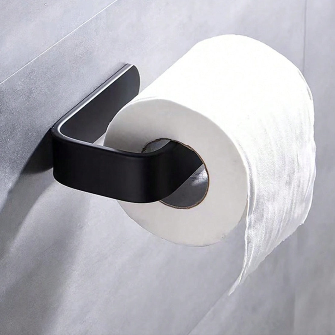 1/2-Piece Stylish Black Self-Adhesive Toilet Paper Holder - Wall Mount Dispenser for Bathroom & Kitchen, Easy Installation, Multi-Functional Bathroom Accessory