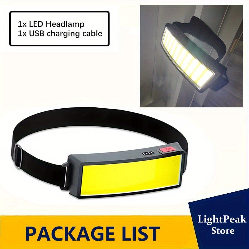 1Pc Bright COB LED Headlamp, 3 Modes Head Light, USB Rechargeable Hands-Free Flashlight, Portable Head Mounted Searchlight, Angle Adjustable, Ideal for Hiking Fishing Camping Adventure Home Emergency Lighting