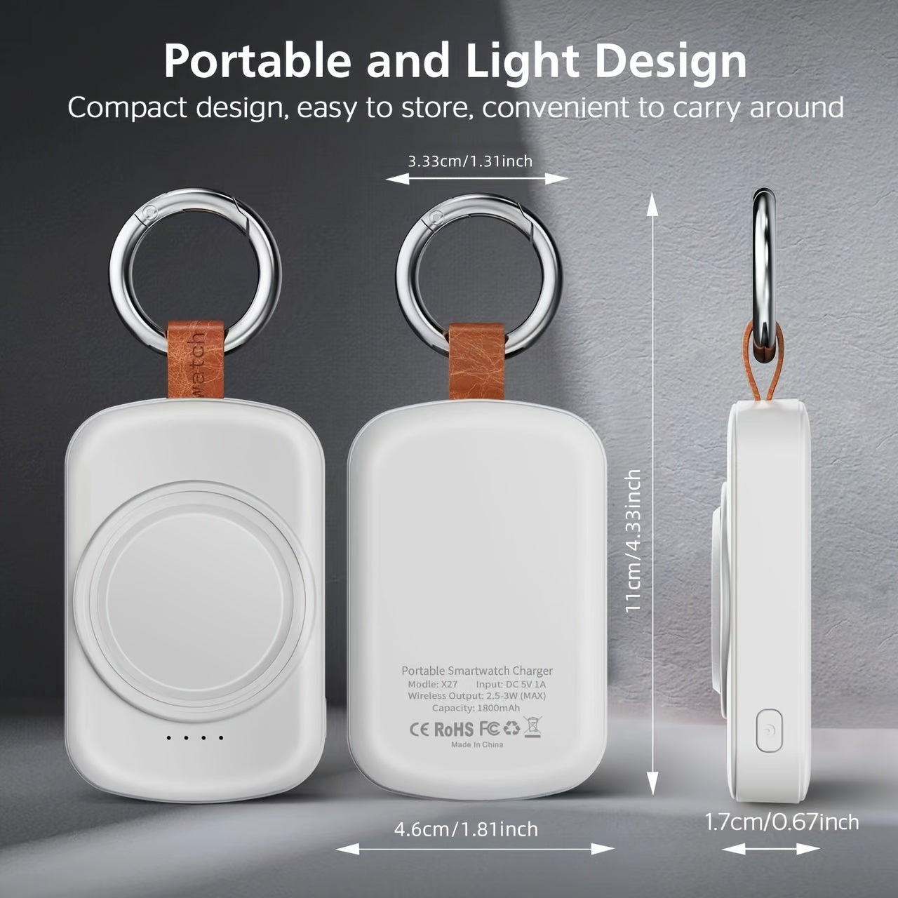 Portable Charger Compatible for Apple Watch Series 10/9/8/7/6/SE/5/4/3/2/1 & Ultra - - & - with Charging Cable, Keychain, Compact Travel Charger, Compatible for Smart Watch Power On-the-Go Emergency Refill