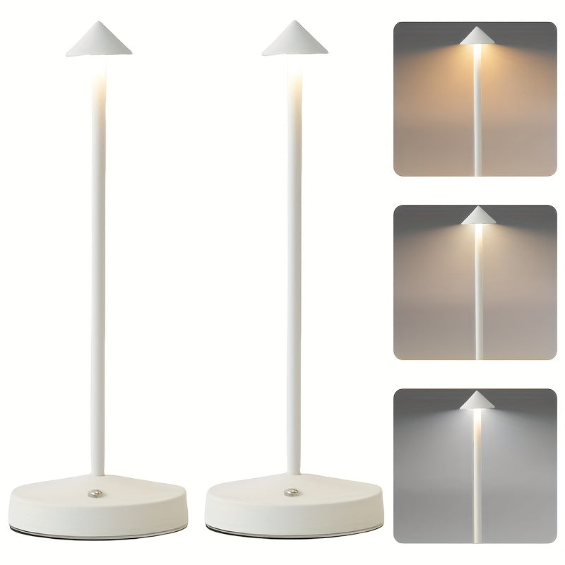 2pc rechargeable ambiance wireless smart table lamp, portable LED battery-powered USB desk light, 3-level brightness adjustable bedside night light, suitable for restaurant and outdoor scenes