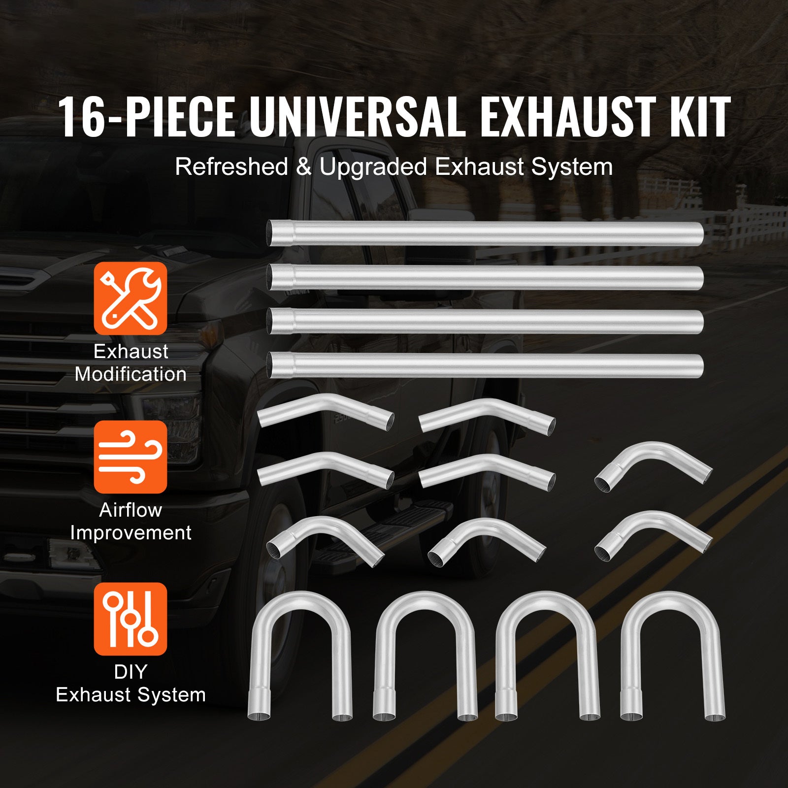 VEVOR DIY Universal Exhaust Kit 8/16 Pieces 2/2.25/2.5 Inch Exhaust Pipe Kit with Slip-on Connectors
