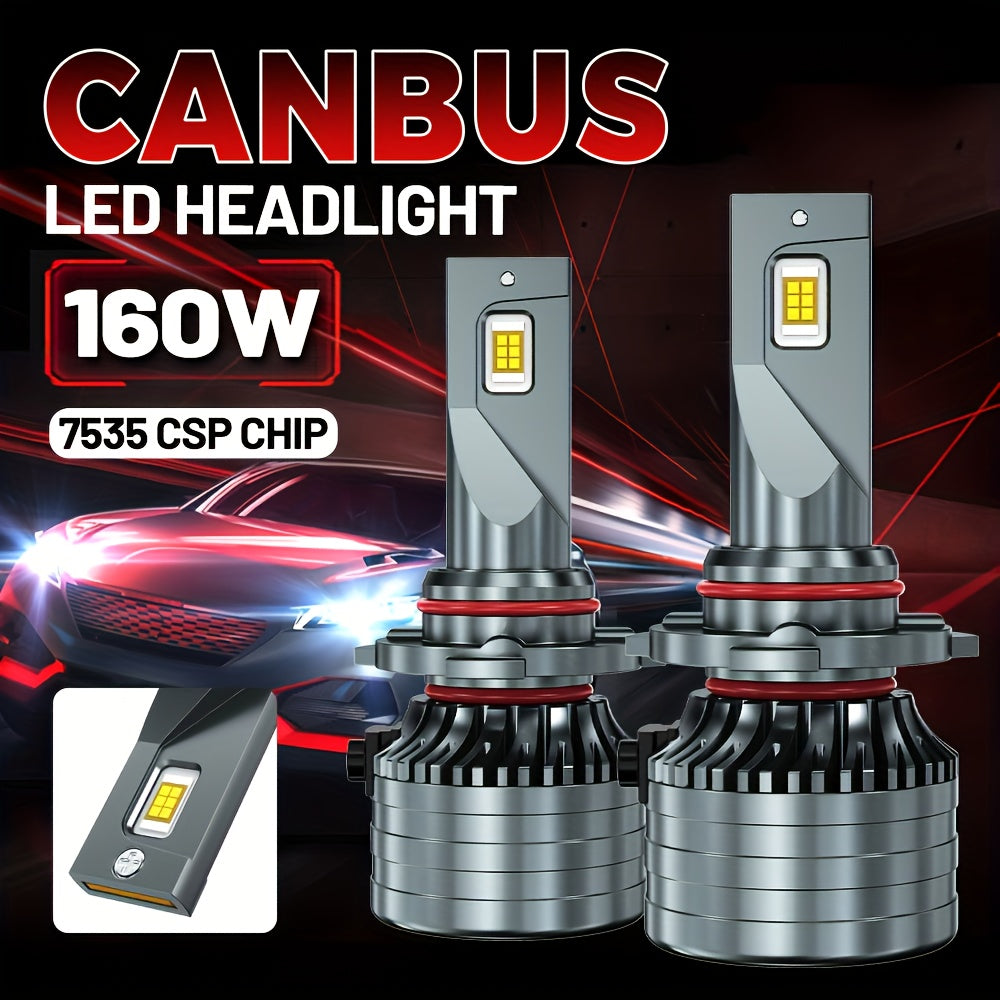 2-Pack H7 H4 H11 LED Headlights 160W High Power H8 H9 HB4 HB3 9005 9006 Turbo Light 6000K White Light, Special for Car Lens, 12V Voltage