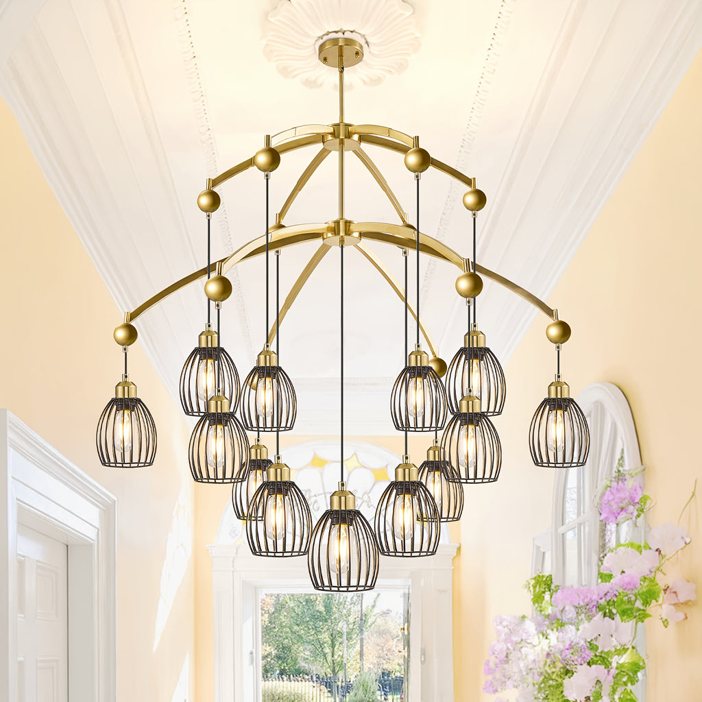 Adjustable farmhouse style pendant light, industrial metal cage ceiling light fixture
