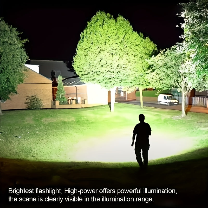 High Power IP65 LED Flashlight, Super Bright Long Range Rechargeable Tactical Handheld Light, Outdoor Camping Lantern