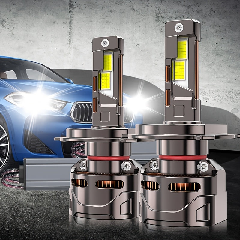 2Pcs LED Car Headlight Bulbs, 7500K White, High Beam and Low Beam, Bright Chips, 12/24V, Aluminum, Plug-and-Play, with External Driver Can, Compatible with H4 H7 H11 H9 9005 HB3 9006 9012 Hir2 H8 HB2
