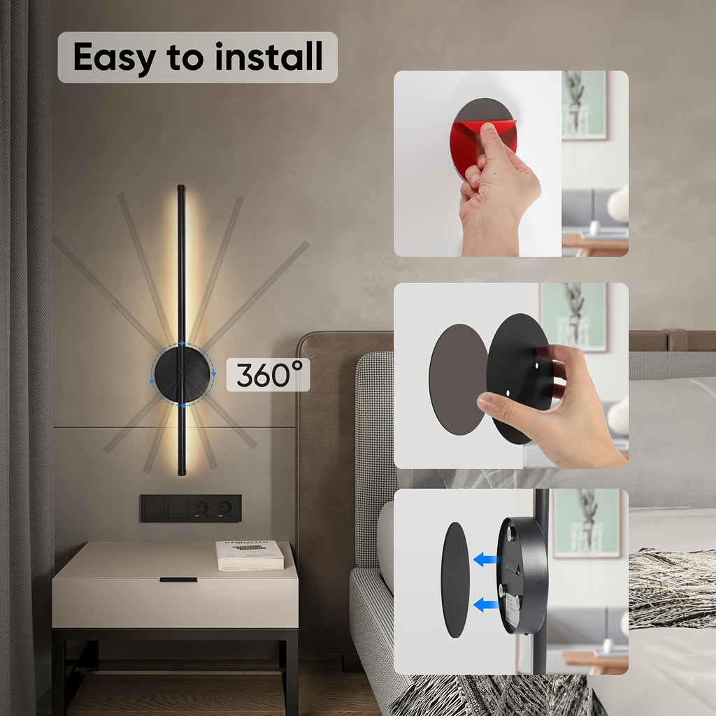 1-Pack Remote Control LED Wall Light, Wall Fixture Equipped with 4400mAh Rechargeable Battery, Supports 3 Color Temperatures and Dimming Function, Magnetic 360° Cordless Rotation, Suitable for Bedroom Bedside (Black)