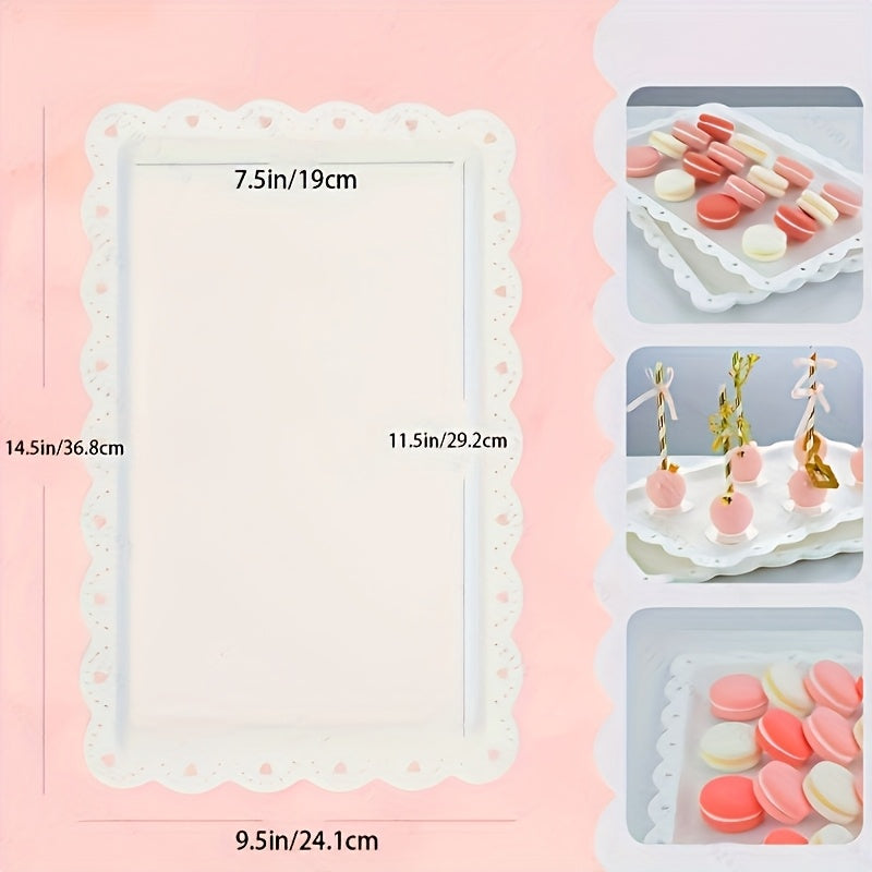 3/4/5-Piece Set Plastic Food Tray with Lace Edge, Rectangular Food Tray – Perfect for Outdoor Camping, Party Buffets, Kitchen, Dining Room – Small Flat Tray for Desserts, Fruit, Cookies, Snacks (White, Black)