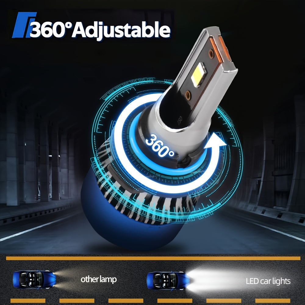 2Pcs H1 H7 H11 9005 9006 9012 H4 H13 9007 9004 LED Car Headlights, Brightness 3570 CSP Chip 6000K White Light 60000 Lumens 200W High/Low Beam Fog Light Fast Heat Dissipation