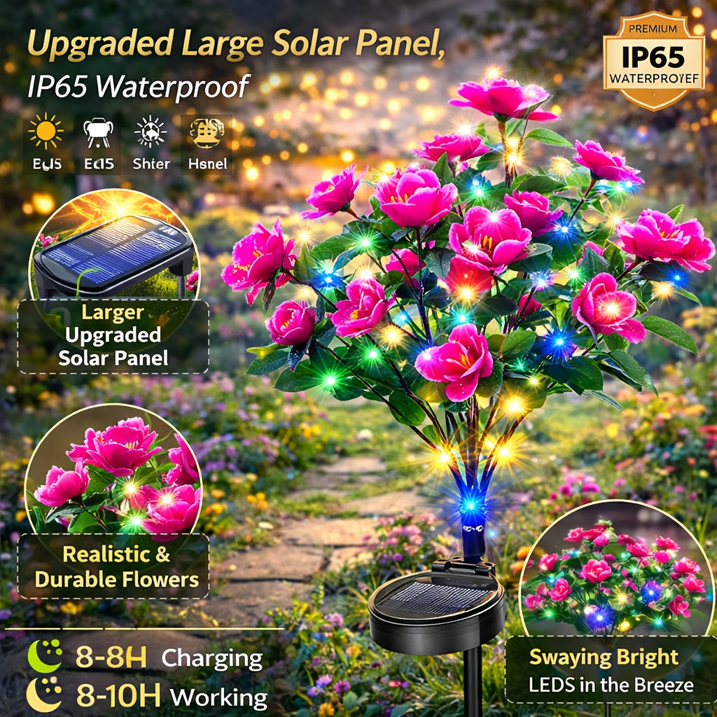4-Pack Solar Azalea Garden Light – Waterproof IP65 LED Flower Light Outdoor Courtyard Light, Automatic On/Off, Energy Saving & Eco-Friendly, Easy to Install, Suitable for Spring/Summer Courtyard Lawn Party/BBQ Decoration