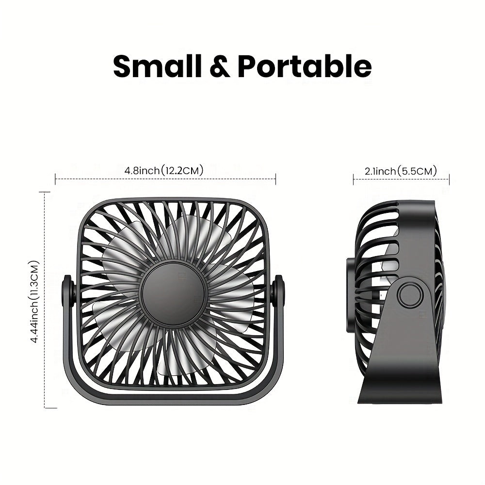 TOPK K52 Portable Mini USB Desktop Fan, High-Quality Brushless Motor, 4ft (1.2m) Cable, Ultra-Quiet & Strong Airflow, Stylish Personal Mini Desk Fan for Bedroom, Travel, Outdoor, Home, Office & Makeup