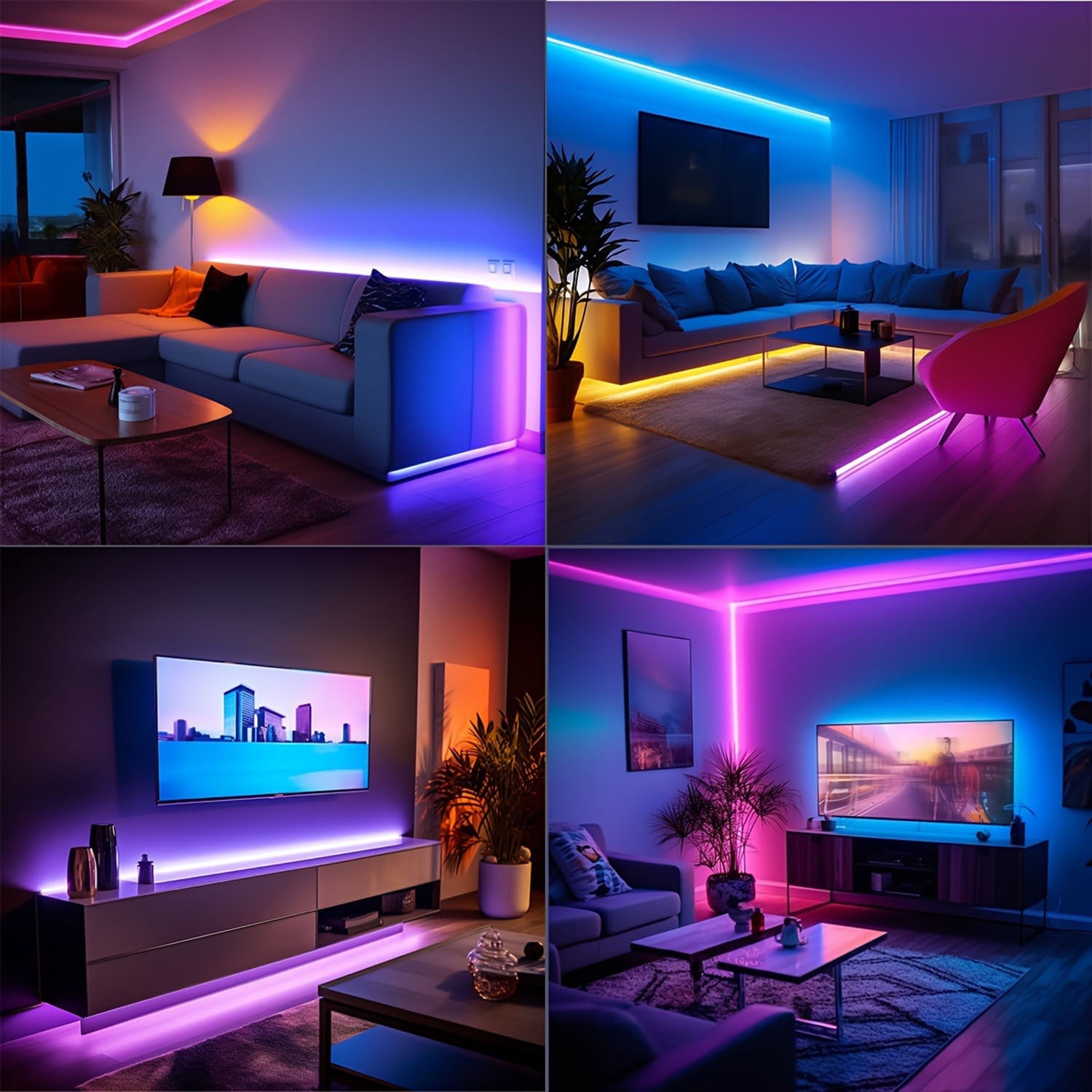 USB RGB LED电视背光灯套装，3535贴片柔性灯带配24键遥控器，可调光氛围灯，适用于32-65英寸电视及电脑显示器，自带背胶易于安装