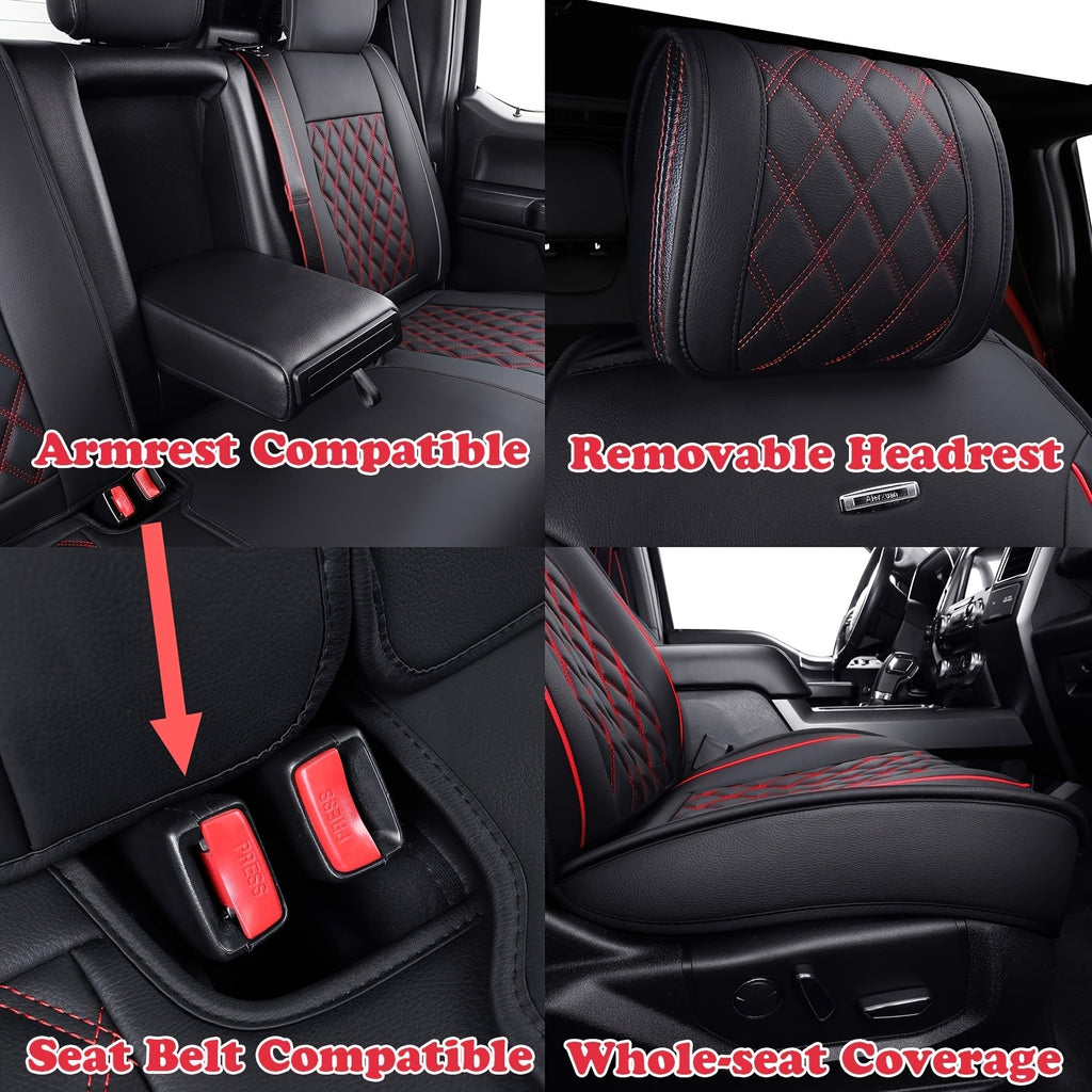 Aierxuan Offers a Complete Set of Car Seat Covers for F150, Made of Waterproof Artificial Leather. These Car Seat Cushions Are Designed to Fit a Variety of Vehicles, Including SUVs and Pickup Trucks, Especially Ford Models from 2009 to 2025.
