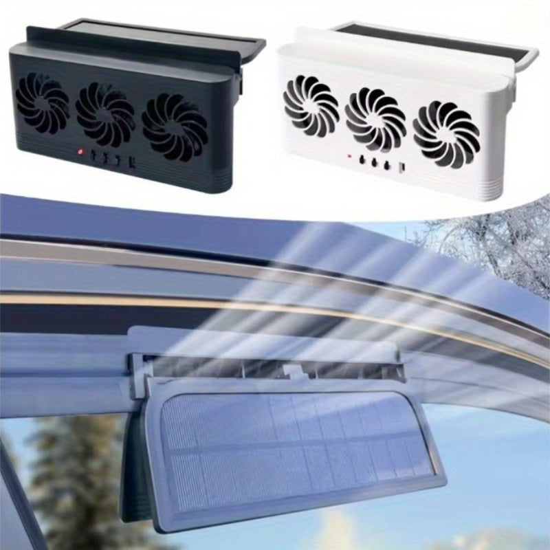 Solar/USB Dual Power Car Exhaust Fan with Rechargeable Battery - Portable Fast Cooling and Deodorizing Ventilation System, Modern Geometric Design, Auto On/Off for Smoking, Suitable for Cars, Trucks, RVs and Boats (Black/White)