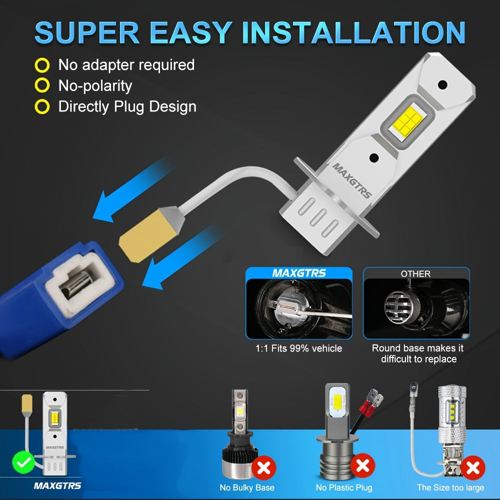 2-Pack H3 LED Bulbs Canbus Fanless High Beam 6500K White 3000K Yellow Car Truck Fog Light Driving Light DRL 12V/24V