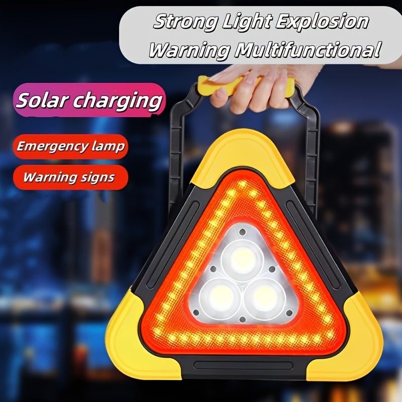 1-Pack Solar Triangle Warning Light, High Brightness COB Lighting with Red Alarm Signal, Durable Shockproof Structure, USB & Solar Dual Power Supply, IP45 Protection, Built-in Battery for Roadside Safety & Emergency Lighting