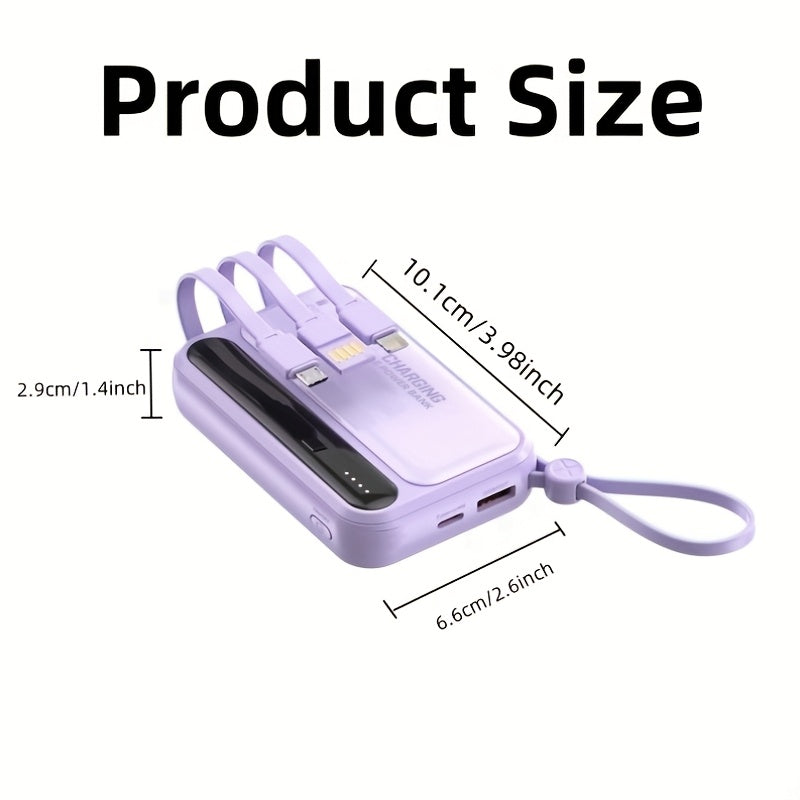 10000mAh 迷你可愛 5W/15W/22.5W 超級快充多功能卡通行動電源，可充電便攜式手機充電器，內含 4 條充電線，戶外旅行必備電池組，智慧 LED 數位顯示，Micro & Type-C 輸入