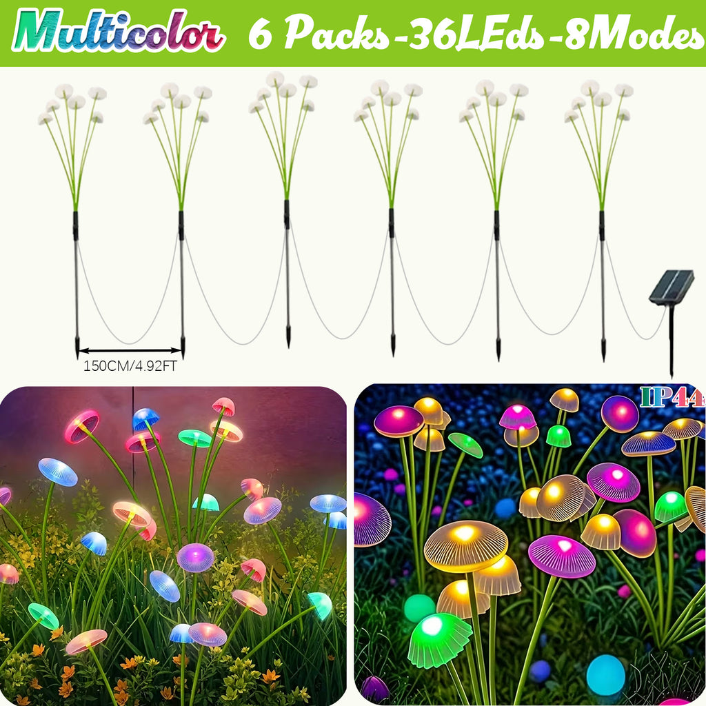 FACHOI 6/4-Pack Solar Jellyfish Mushroom Light, 32/24 LEDs Garden Landscape Lighting, IP44, Outdoor Ground Spike Lawn Light, Suitable for Garden Decoration, Holiday Courtyard Decorative Lighting, Outdoor Path Lighting