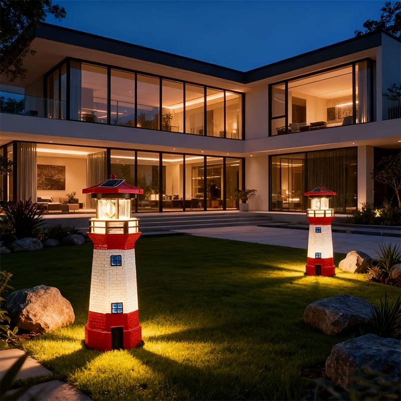 olar Lighthouse Garden Outdoor Statue, IP44 Waterproof, Solar Outdoor Light, Automatically Rotating Solar Light, Suitable for Garden, Courtyard, Patio, Ground, Christmas Furniture Decoration, Halloween Decoration, Tabletop Decoration