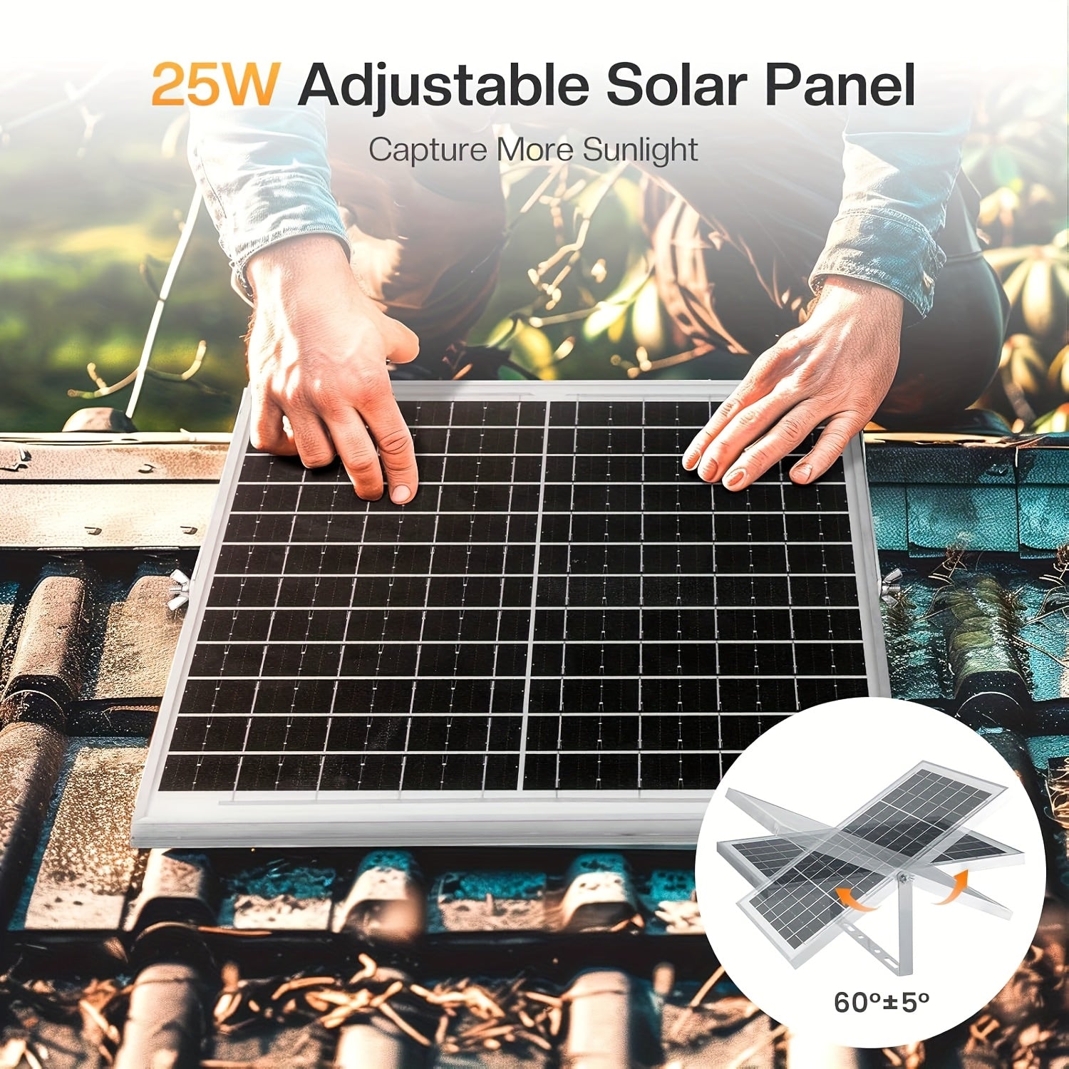 Solar Exhaust Fan, 25W Solar Panel with 4 Sets High-Speed Brushless DC Fans and 15W Solar Panel with 2 Sets High-Speed Brushless DC Fans, Suitable for Ventilation of Greenhouse, Attic and Dog House