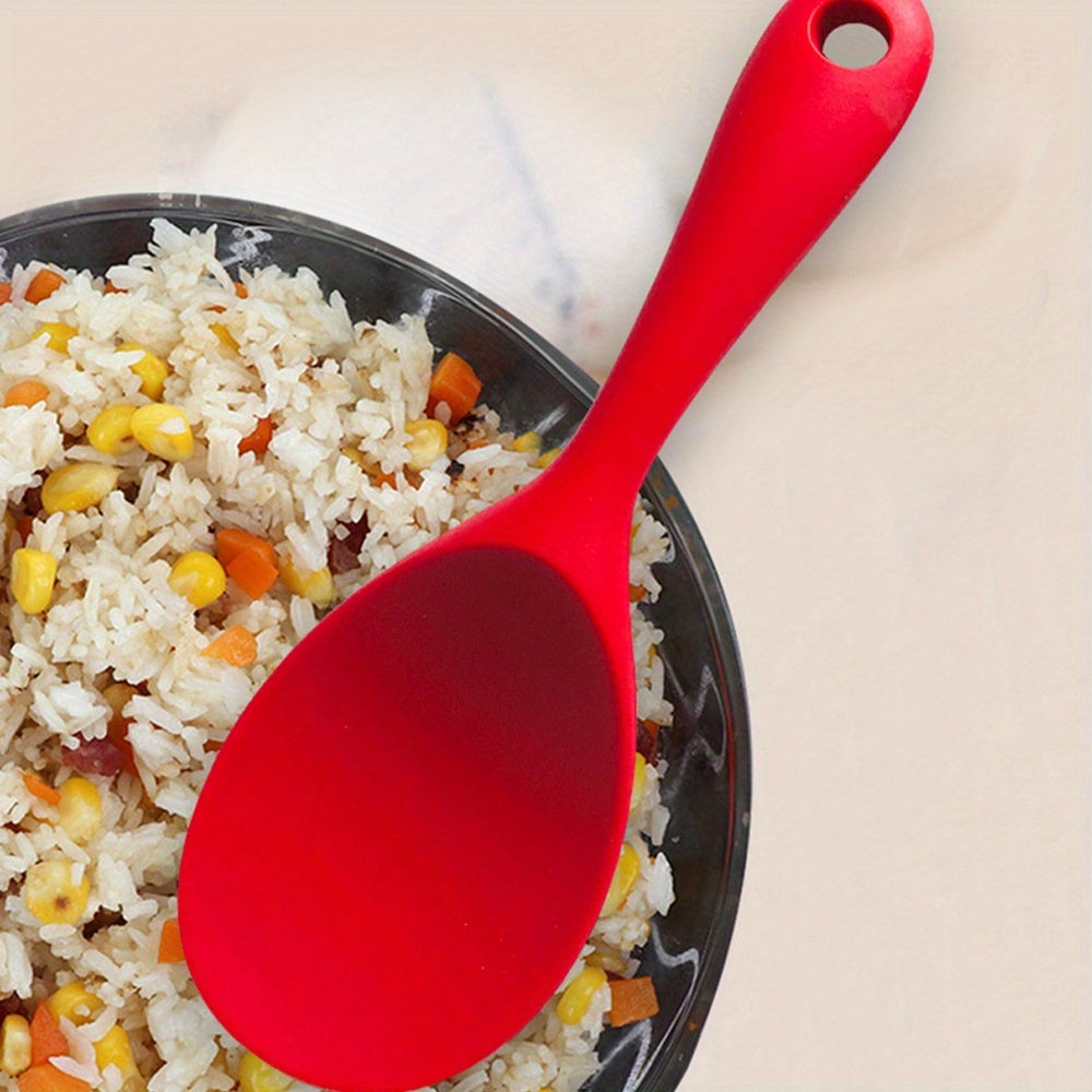 1PC Integrated Silicone Rice Spoon, Non-stick Heat Resistant Rice Cooker Spoon, Full Wrapped Kitchen Serving Spoon, Suitable for Rice, Salad and Mashed Potatoes