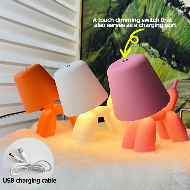 Creative romantic balloon dog shaped table lamp, equipped with touch switch, three-color stepless dimming, battery powered, dachshund ambiance light — perfect choice for hotel parties, Valentine‘s Day gifts