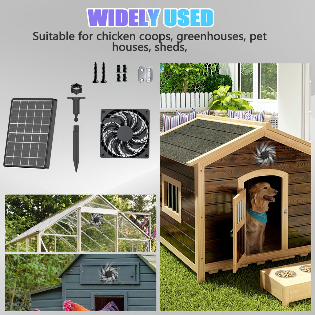 Solar Ventilation Cooling Fan, Exhaust or Air Intake Mode, Suitable for Outdoor Shed, Chicken Coop and Greenhouse, Comes with Installation Kit, IPX5 Waterproof, 7W/10W