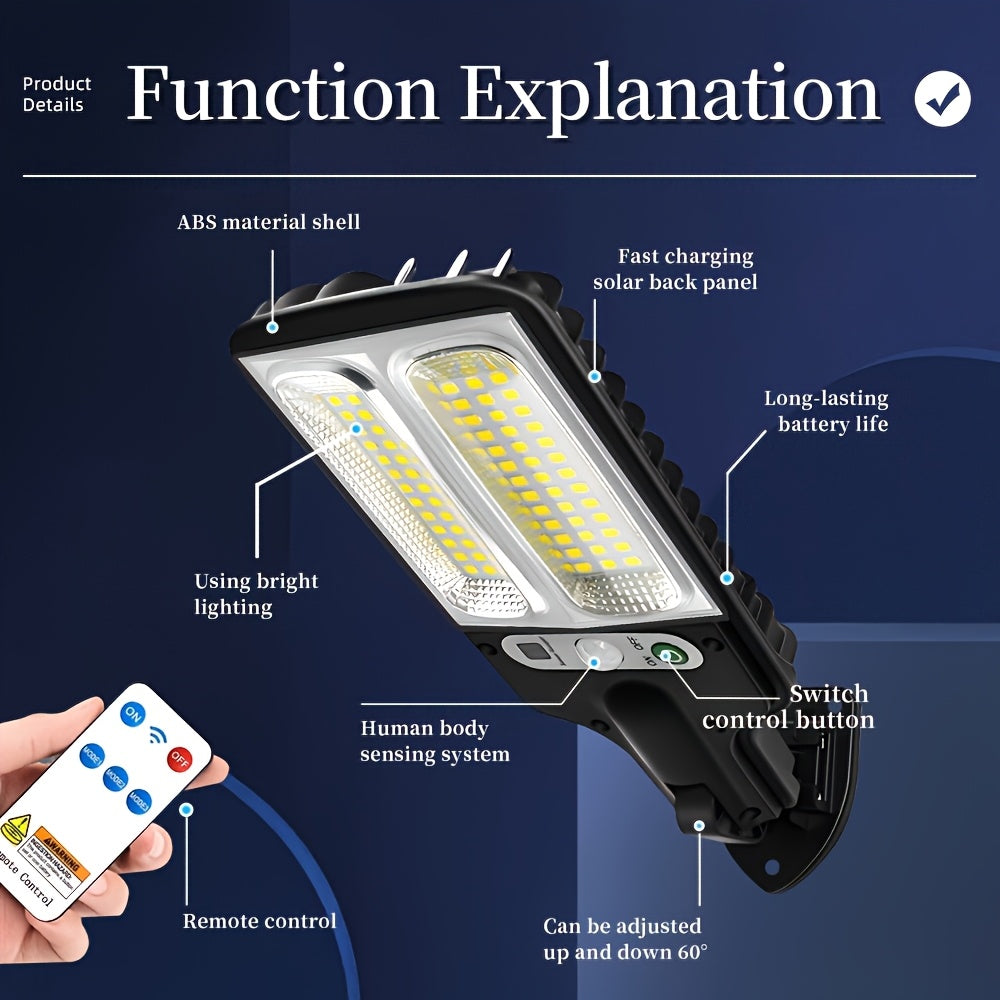 Super Bright 78LED Remote Control Sensor Street Light Area Lighting, Smart Wall Light Upgraded Lithium Battery 1200mAh with Remote Control, 3 Functional Modes, Switchable Automatic Lighting in Darkness, Suitable for Roads